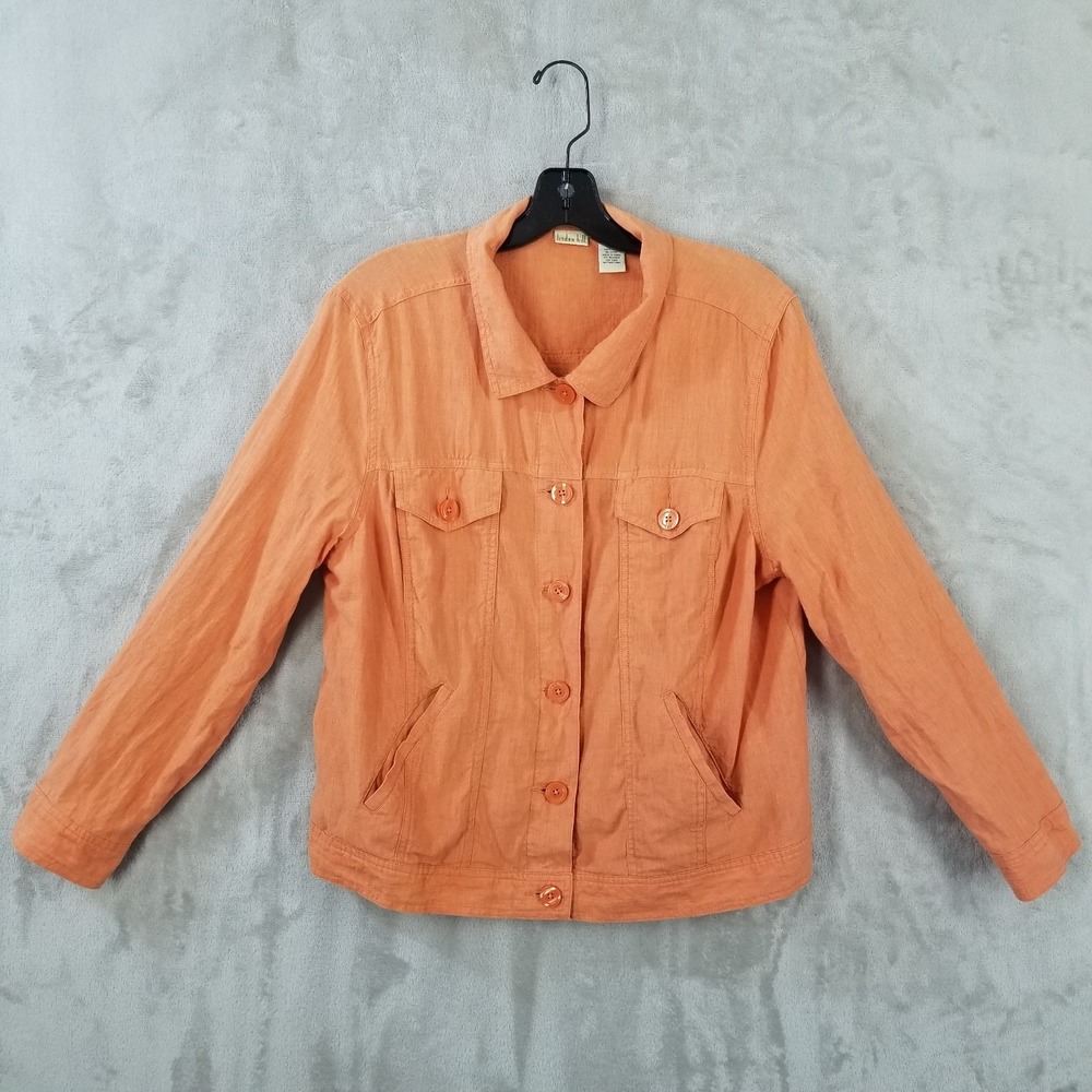 Linden Hill Linen Jacket‎ XL Orange Chambray Vacation Resort Beach Breathable